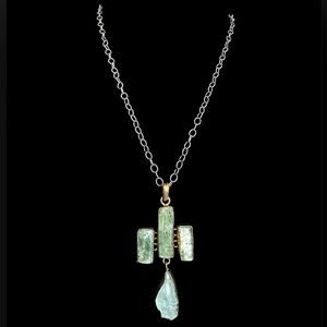 Raw Cut Colombian Emerald Mixed Metal Two Toned Estate Necklace
